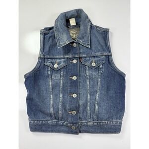 LEVI'S Denim Vest Jacket XS Jean Blue Sleeveless Trucker Button Front Vintage